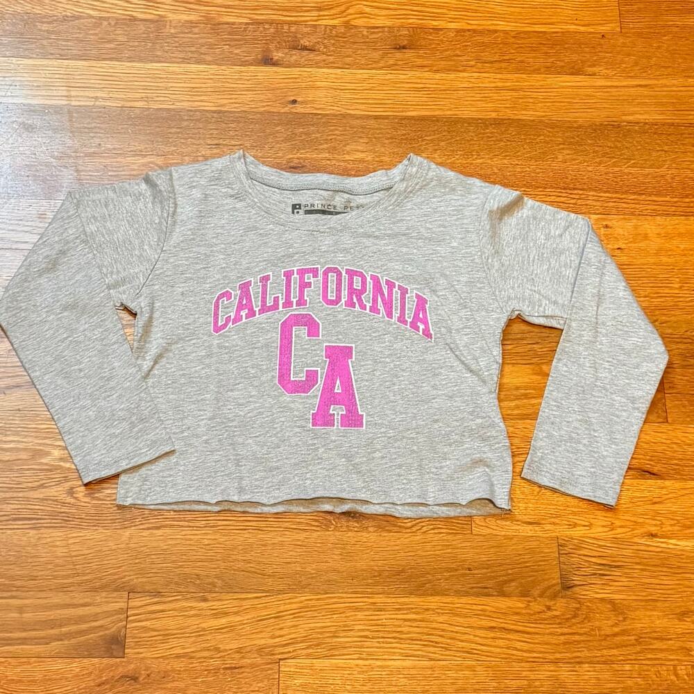 Prince Peter Women’s Small California CA Gray Pink Decal Long Sleeve crop Top